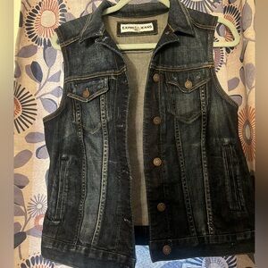 Express Jeans Dark Wash Denim Vest Sleeveless Button Front